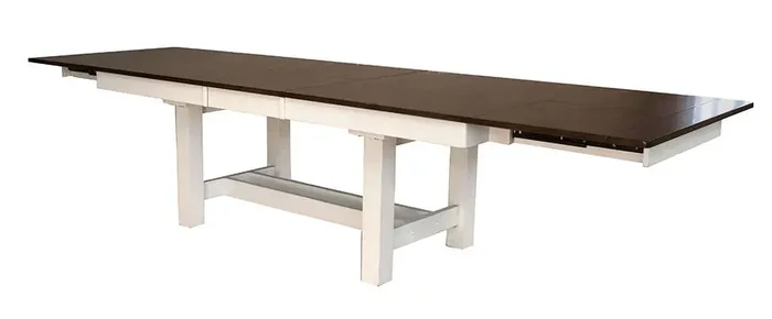 A-America – Mariposa 78in – 132in Trestle Table with (3) 18in Butterfly Leaves, Cocoa-Chalk Finish – MRPCO6081