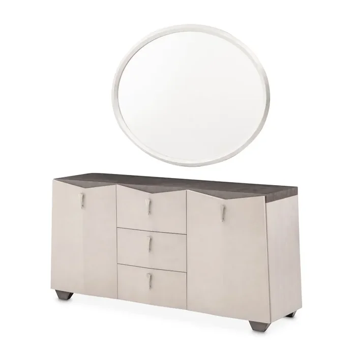AICO by Michael Amini – Fantosini Sideboard with Mirror – Silver Mist – 9091007-260-823
