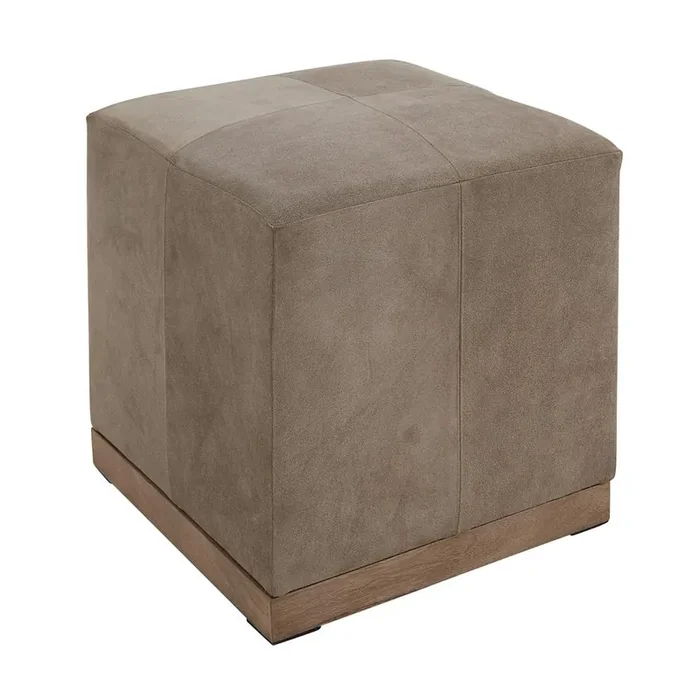 Alder & Tweed – Felix Top Grain Smoke Suede Brown Leather Small 19in Cube Ottoman – AT074-SMS