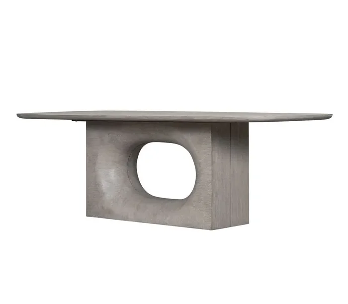 Alder & Tweed – Luka Grey Stone Wood Finish Oak Veneer Base Open Pedestal Design 96in Dining Table – AT60097-DDS