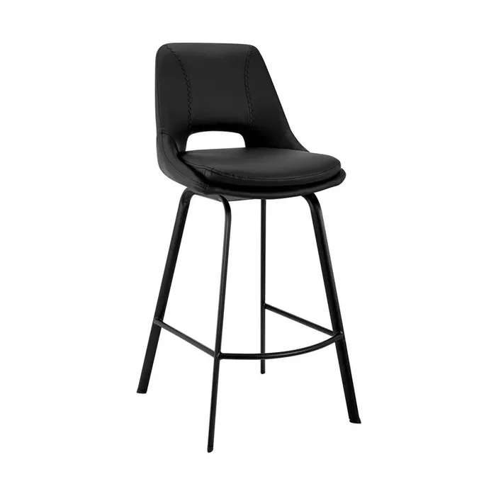 Armen Living – Carise Black Faux Leather and Black Metal Swivel 26in Counter Stool – LCCABABLBL26