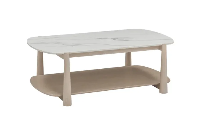 Bassett Mirror – Horizons Cocktail Table in White Oak & White Marble – 2533-LR-100