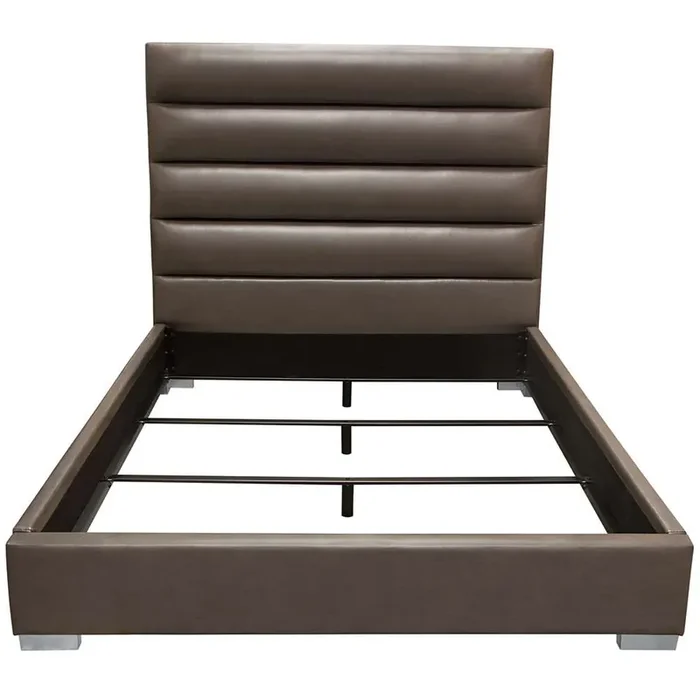 Diamond Sofa – Bardot Channel Tufted Eastern King Bed in Elephant Grey Leatherette – BARDOTEKBEDEG