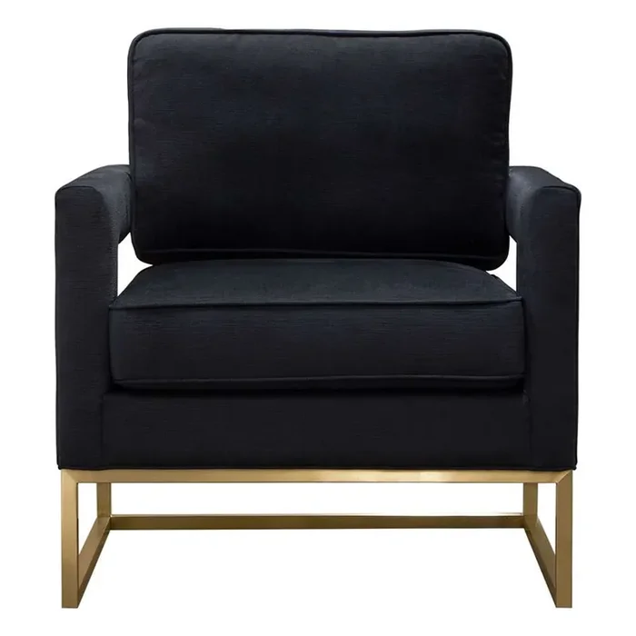 Diamond Sofa – Lake Accent Chair in Black Performance Fabric w/ Brushed Gold Metal Base – LAKECHBL_CLOSEOUT