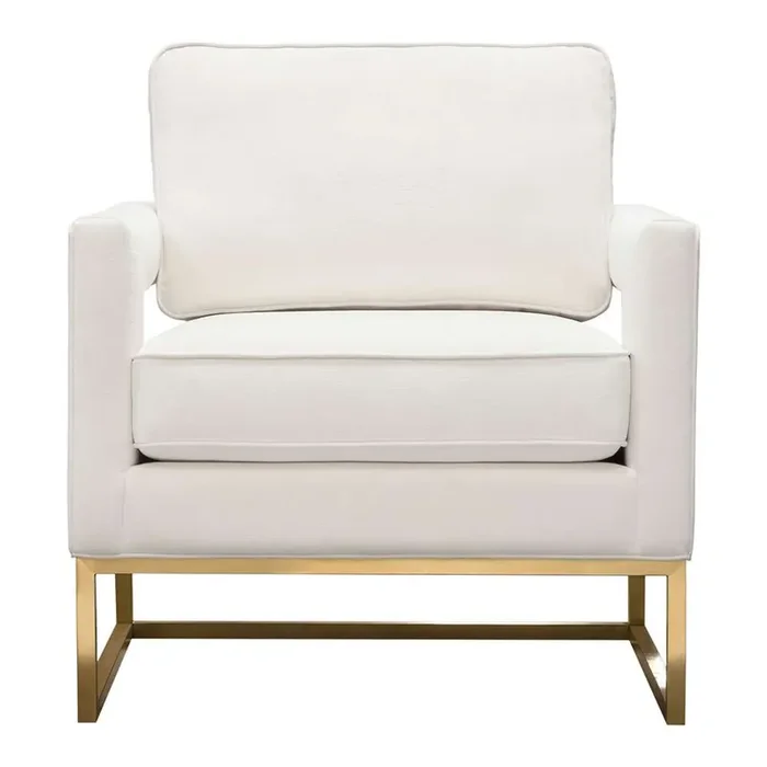 Diamond Sofa – Lake Accent Chair in White Performance Fabric w/ Brushed Gold Metal Base – LAKECHWH_CLOSEOUT