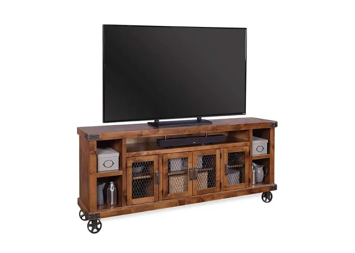 Emery Park – Industrial 96in Console w/ 4 Doors in Fruitwood Finish – DN1270-FRT