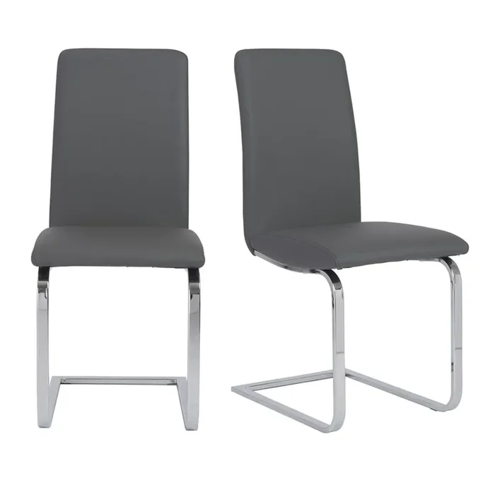 Euro Style – Cinzia Leathertte Dining Chairs, Gray/Chrome – Set of 2 – 05090GRY