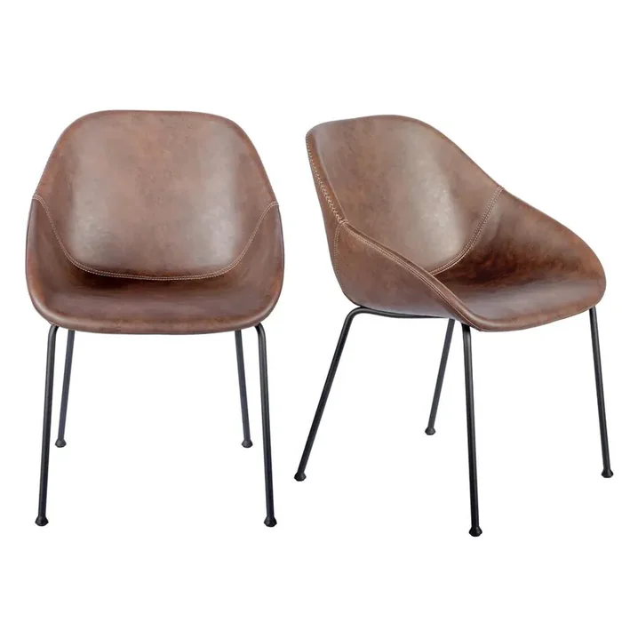 Euro Style – Corinna Distressed Leatherette Side Chairs, Dark Brown/Matte Black – Set of 2 – 30502BRN