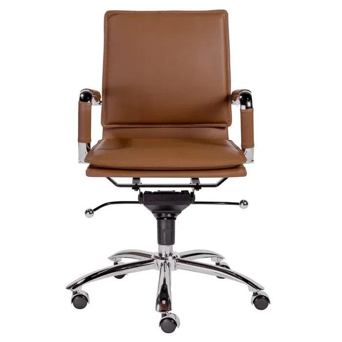 Euro Style – Gunar Pro Leatherette Low Back Office Chair, Dark Caramel/Chrome – 01263COG