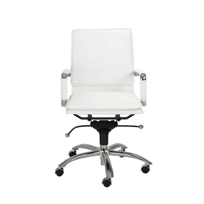 Euro Style – Gunar Pro Leatherette Low Back Office Chair, White/Chrome – 01263WHT