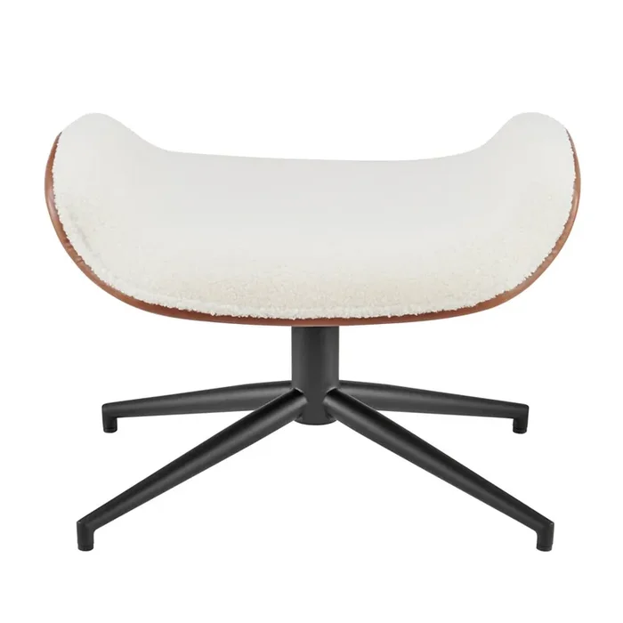 Euro Style – Lennart Leatherette and Fabric Ottoman, Ivory/Brown/Matte Black – 30347-IVRY