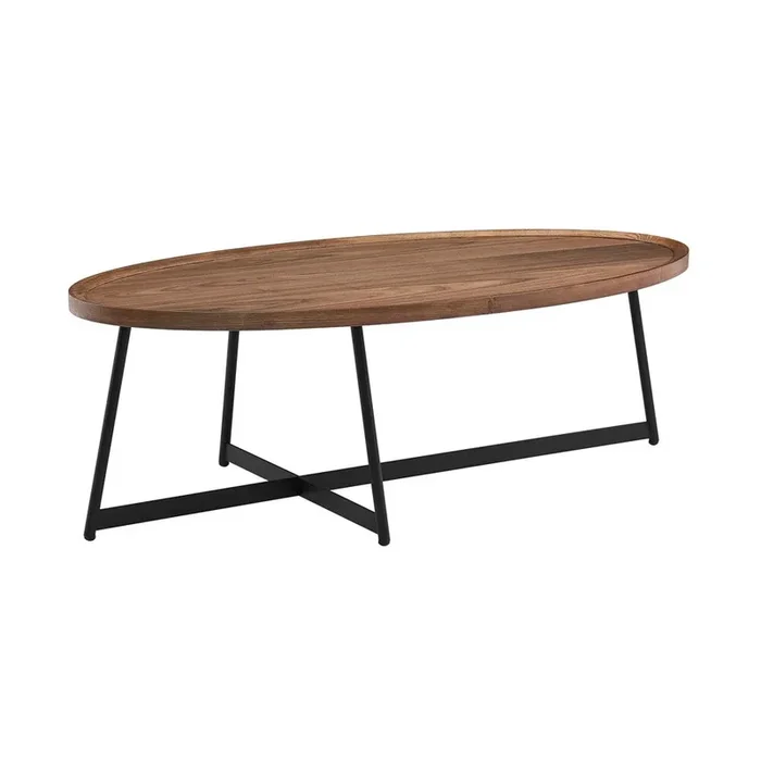Euro Style – Niklaus 47inW Oval Coffee Table, Walnut/Black – 90272WAL