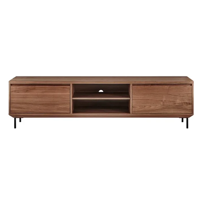 Euro Style – Saga 79inW 2-Door Media Stand, Walnut/Matte Black – 90693WAL-KIT