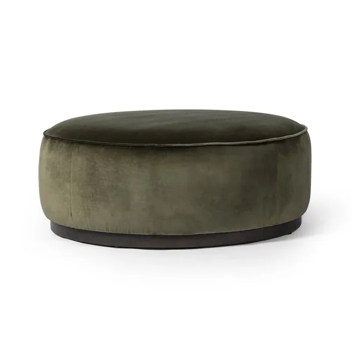 Four Hands – Westgate – Sinclair Large Round Ottoman – Surrey Olive – 106119-019