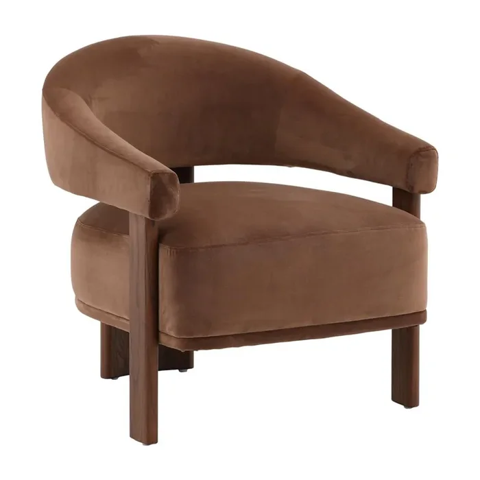 Henry & Mason – Dade Chocolate Brown Ash Wood Occasional Chair with Rich Brown Velvet Upholstery – DV7137