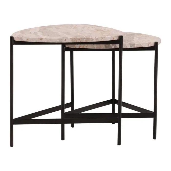 Henry & Mason – Darne Iron Nesting Tables with Natural Tendu Marble Top – DV7485