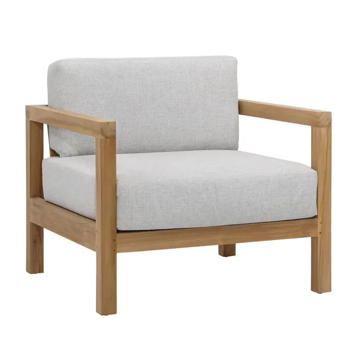 Henry & Mason – Dundee Teak Wood and Rattan Outdoor Chair Light Gray – DV7672