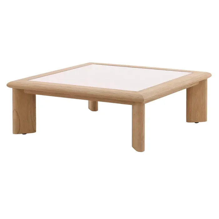 Henry & Mason – Maynard Mindi Wood (White Cedar) Coffee Table with Glass Inset Top – DV7099