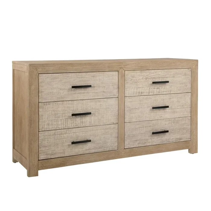 Henry & Mason – Niva Solid Pine Wood 6 Drawer Double Dresser in Light Warm Wash Finish – DV7202
