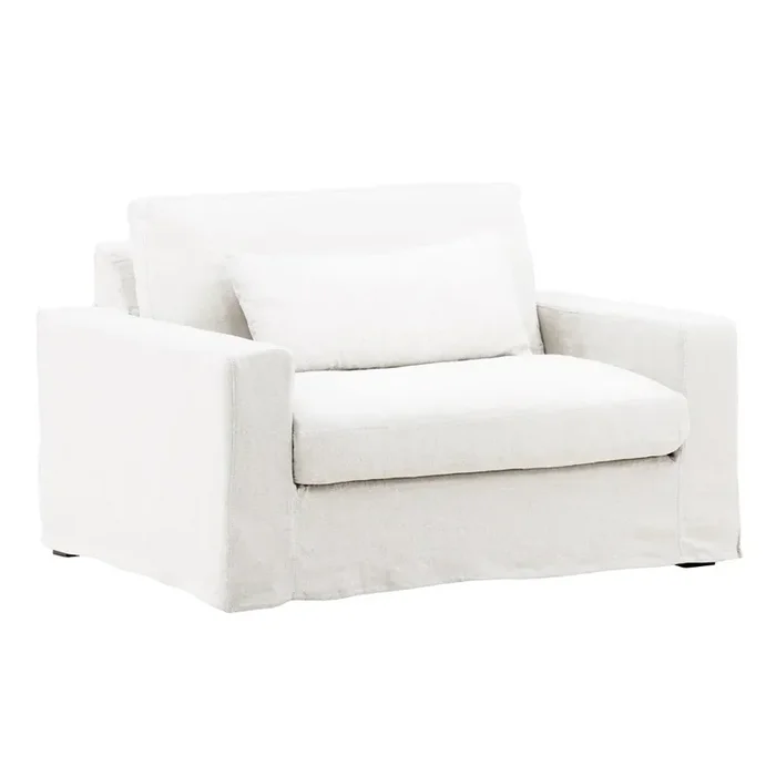 Henry & Mason – Yankee Linen Chair and a Half Frame and Slip Cover White