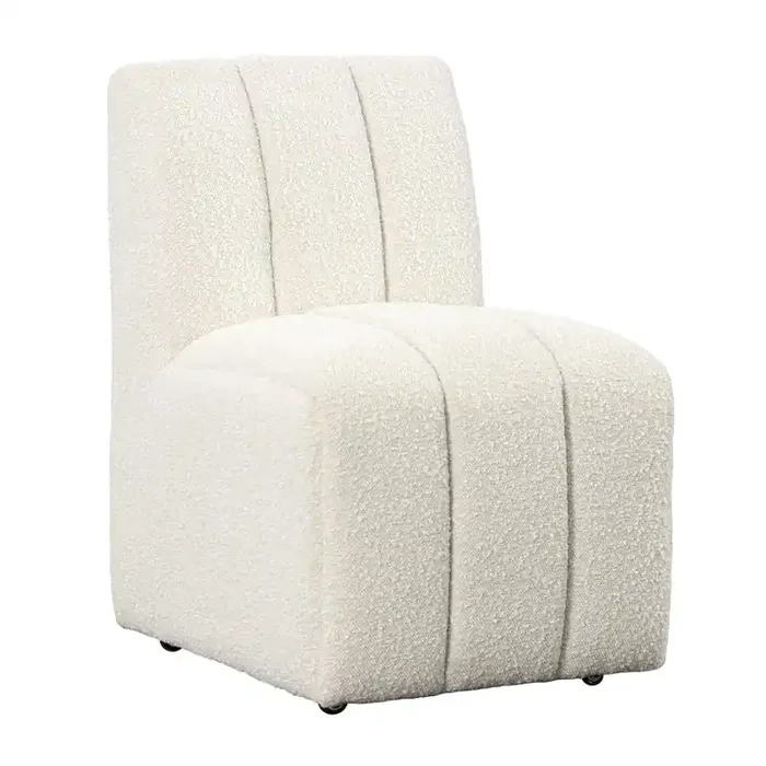 Henry & Mason – Yosem Solid Pine Dining Chair in Cream Boucle Performance Fabric with Casters – DV7384