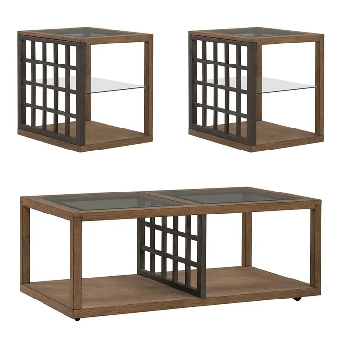 Liberty Furniture – Bayhill Trellis 3 Piece Set in Honey w/ Black Metal Accents – 525-OT-3PCS