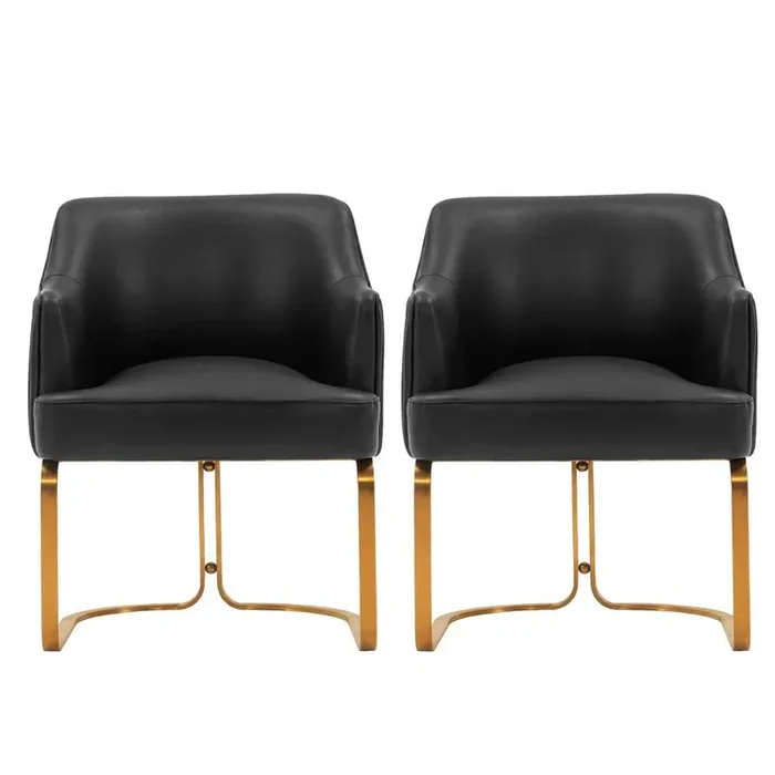 Manhattan Comfort – Raya Leatherette Dining Armchair with Stainless Steel Legs in Black – Set of 2 – 2-DC078-BK