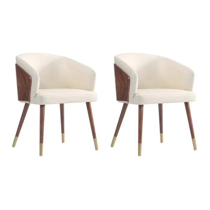 Manhattan Comfort – Raya Leatherette Dining Chair with Beech Wood Legs in Walnut and Cream – Set of 2 – 2-DC082-CR