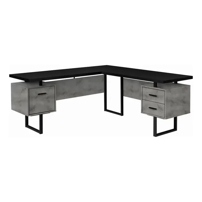 Monarch Specialties – Computer Desk, Home Office, Corner, Left, Right Set-Up, Storage Drawers, 70inL, L Shape, Work, Laptop, Metal, Laminate, Grey, Black, Contemporary, Modern – I-7617