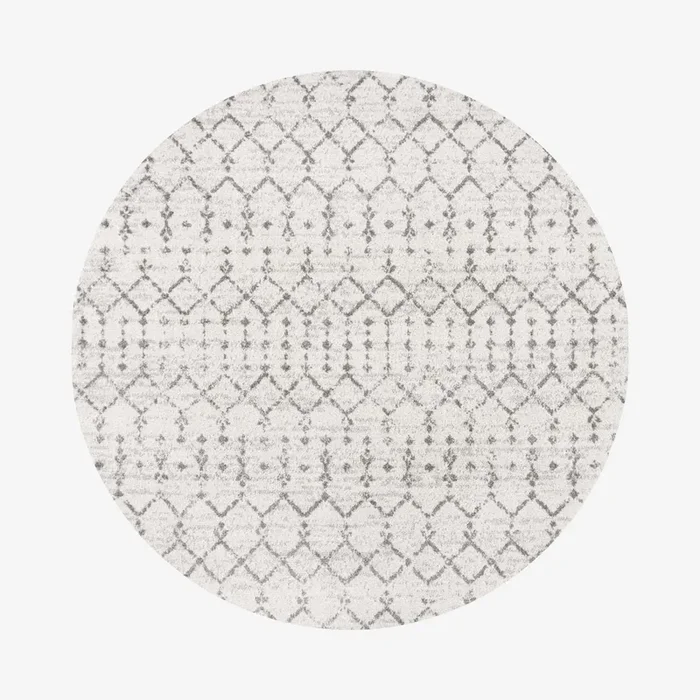 Moroccan Hype Boho Vintage Diamond Round Area Rug – Cream / Grey by JONATHAN Y