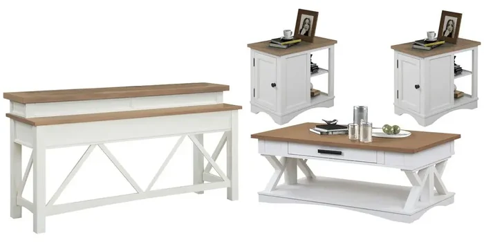 Parker House – Americana Modern – Cotton Cocktail Table with 2 Chairside Tables and Console Table – AME-4PC-01-06-09-COT