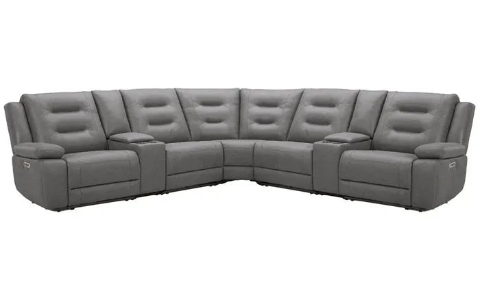 Parker Living – Caldwell – Tahoe Fog 7 Piece Modular Power Reclining Sectional with Power Adjustable Headrests with 2 Consoles – MCAL-PACKT7(H)-TACH