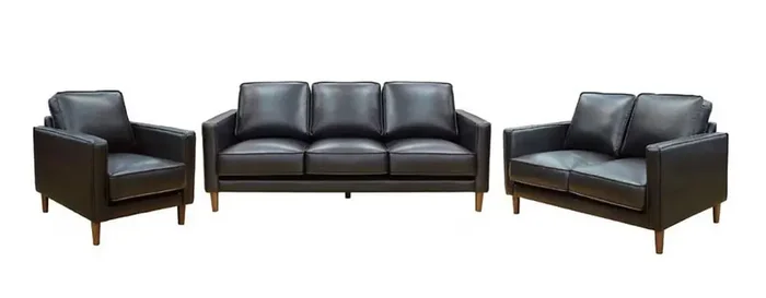 Sunset Trading – Prelude 3 Piece Black Top Grain Leather Living Room Set – Black – SU-PR15070-80-E3P