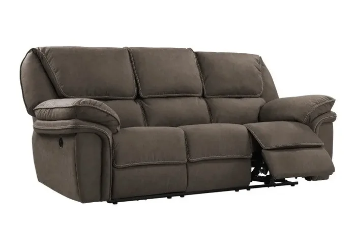 Wallace & Bay – Baker Gray Brown 92in Power Reclining Sofa with Dual Recliners, Microsuede Upholstery, And USB Charging Station – U510462