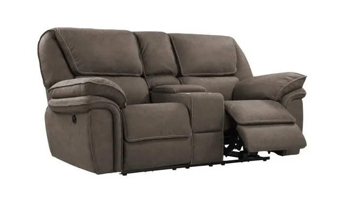 Wallace & Bay – Baker Gray Brown Power Reclining Loveseat with Dual Recliners, Hidden Storage, And USB Charging Station – U510464
