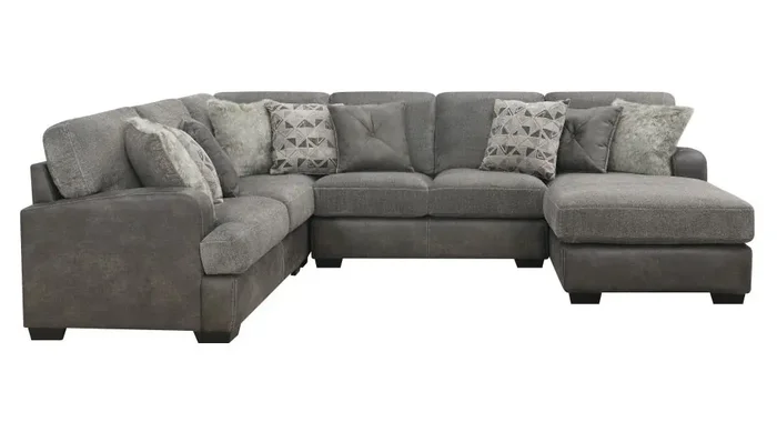 Wallace & Bay – Bright Charcoal Tweed and Faux Leather Sectional Chofa with Cozy Fabrics And Deep Seating – U510441
