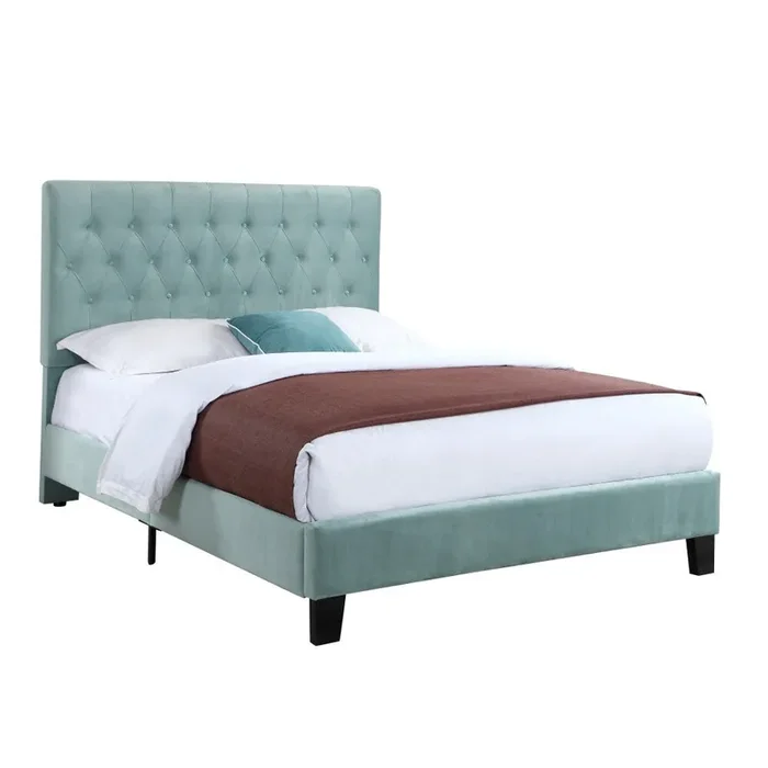 Wallace & Bay – Dalton Aqua Velvet Full Upholstered Bed with Tufted, Padded Headboard, And Platform-Style Base – B510021