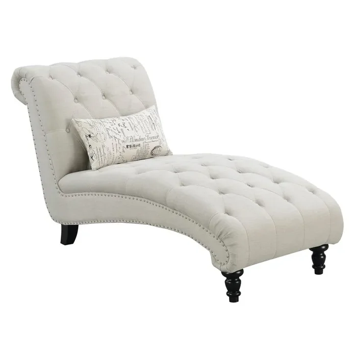 Wallace & Bay – Hardy Almost White Chaise with Button Tufting, Nailhead Trim, And Turned Legs – U510292