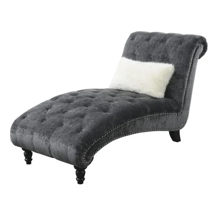 Wallace & Bay – Hardy Deep Charcoal Chaise, with Pillows, Button Tufting, Nailhead Trim, And Turned Legs – U510293