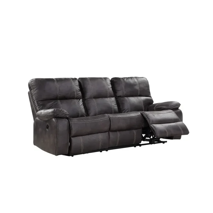 Wallace & Bay – Hooper Dark Gray 85in Reclining Sofa with Dual Recliners, Microsuede Upholstery, And USB Charging Station – U510471