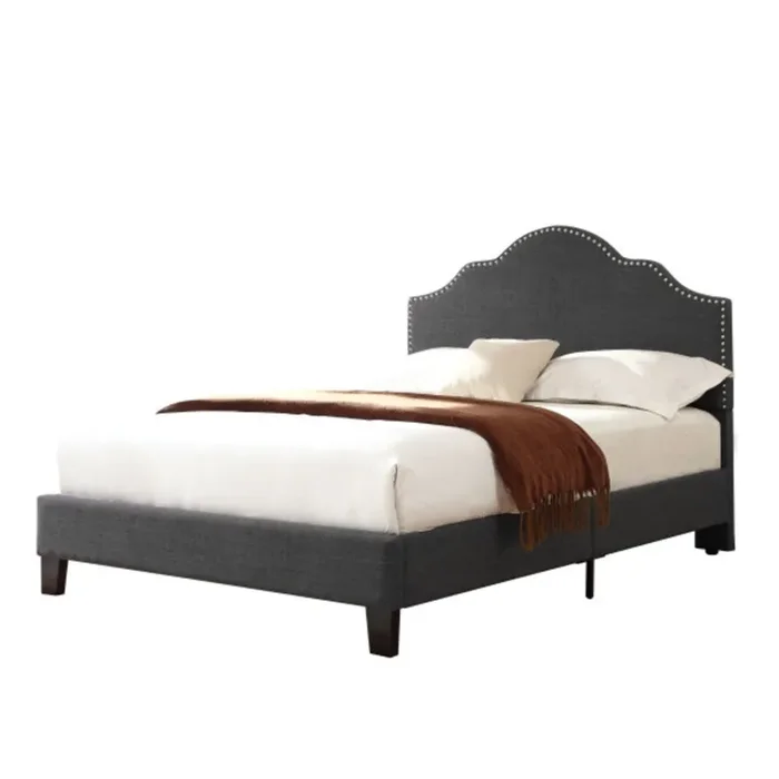 Wallace & Bay – Kirby Cockatoo Gray Cal King Upholstered Bed with Nailhead, Padded Headboard, And Platform-Style Base – B510043