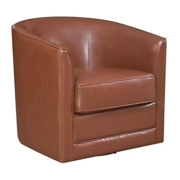 Wallace & Bay – Little Brown Swivel Accent Chair with Faux Leather Upholstery, Welt Trim, And Barrel Back – U510449