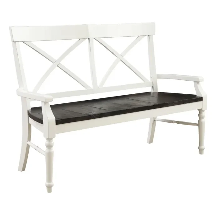 Wallace & Bay – Maddox Dark Bark and Distressed White Bench with Two-Tone Wood Finish And X-Back Bracing – D510189