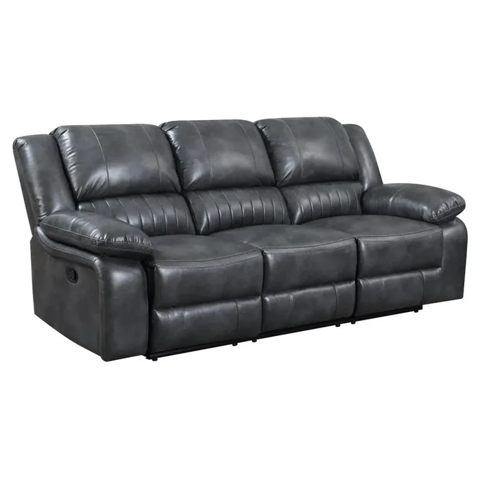 Wallace & Bay – Marshall Charcoal Gray 85in Reclining Sofa with Dual Recliners, Faux Leather Upholstery, And Pillow Top Back – U510452