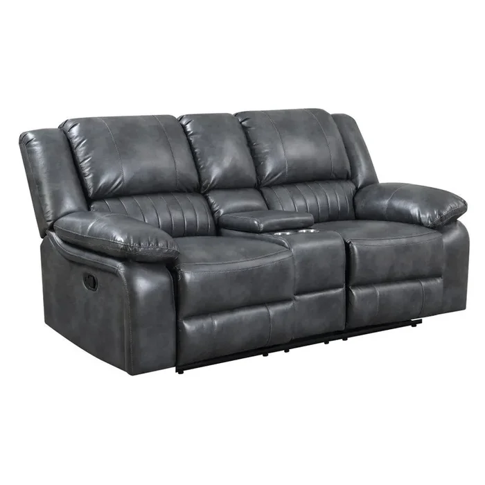 Wallace & Bay – Marshall Charcoal Gray Reclining Loveseat with Dual Recliners, Faux Leather Upholstery, And Pillow Top Back – U510454
