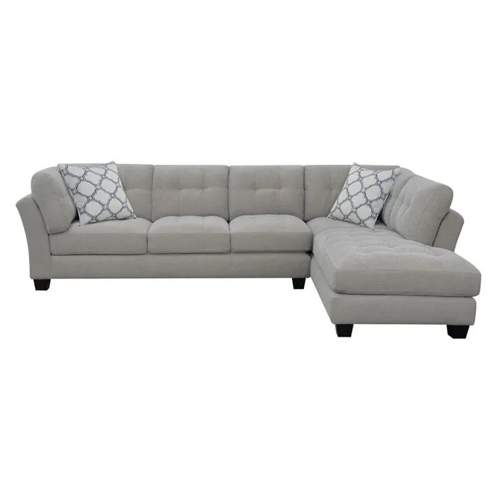 Wallace & Bay – Payne Gray Sectional Chofa, with Pillows, Fixed Seat And Back, Block Feet, And Tufted Seat And Back – U510431