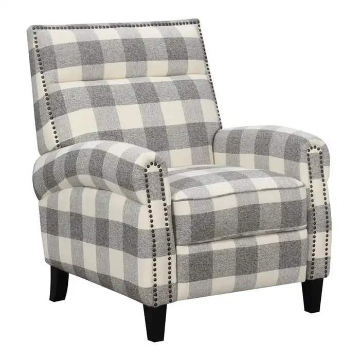 Wallace & Bay – Sampson Press Back Recliner with Graphic Check Upholstery And Nailhead Trim – WBU7504
