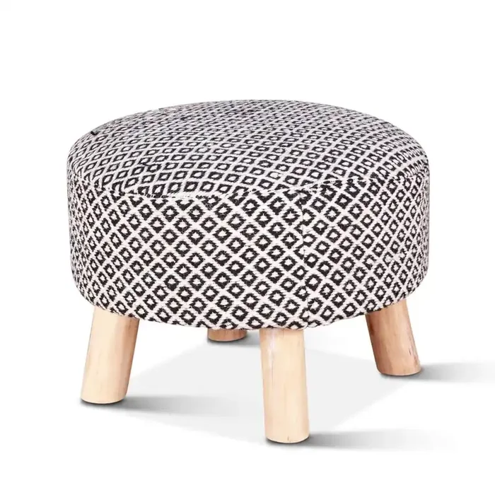 World Interiors – Algiers Stool in Bamboo with Handloom Durry Fabric – ZWALGRRST24_CLOSEOUT
