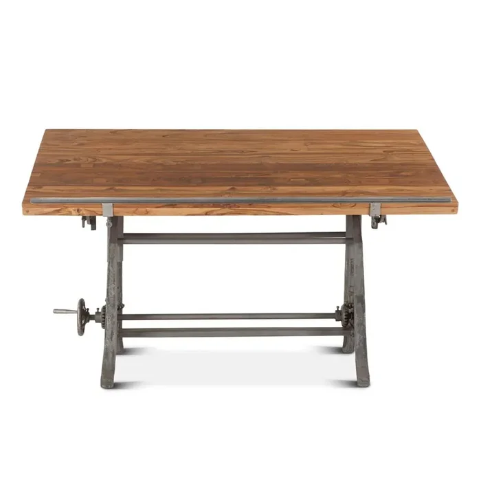 World Interiors – Artezia 62″ Drafting Desk with Adjustable Crank in Natural Teak – ZWAT62
