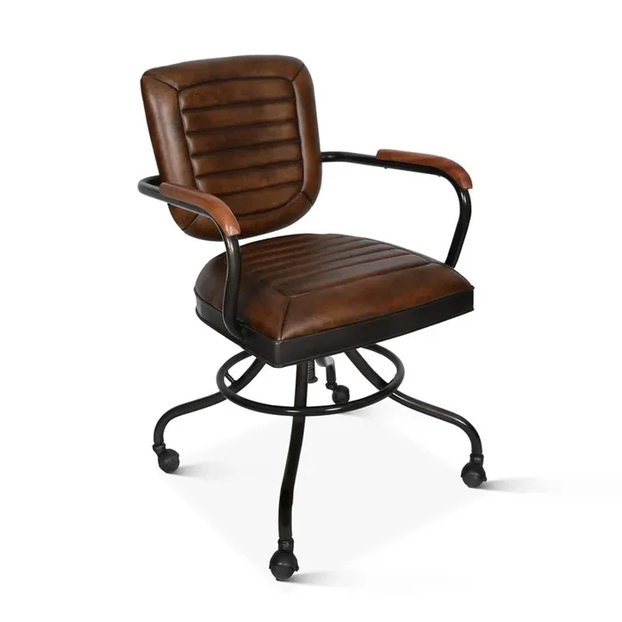 World Interiors – Brisbane Desk Chair in Antique Whiskey Leather – ZWBRIDCHW